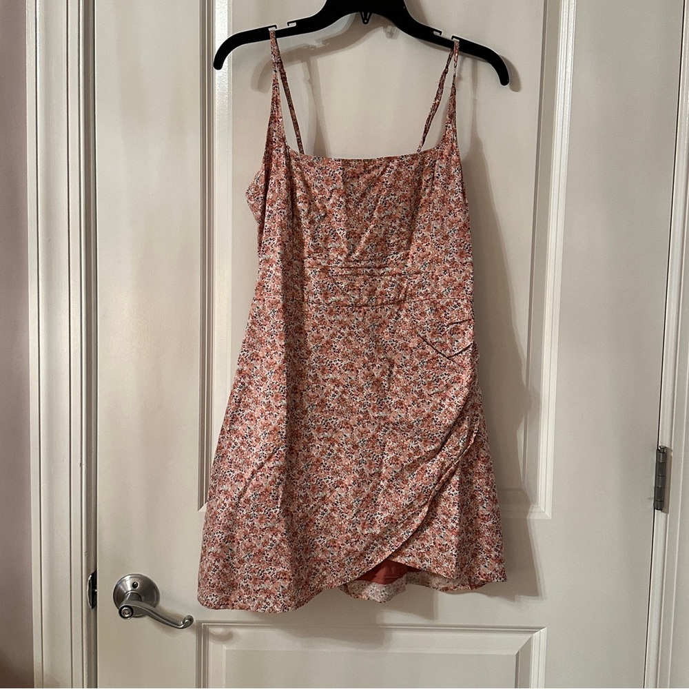 Abercrombie & Fitch Short Dress Pink Floral Squareneck Ruched Medium